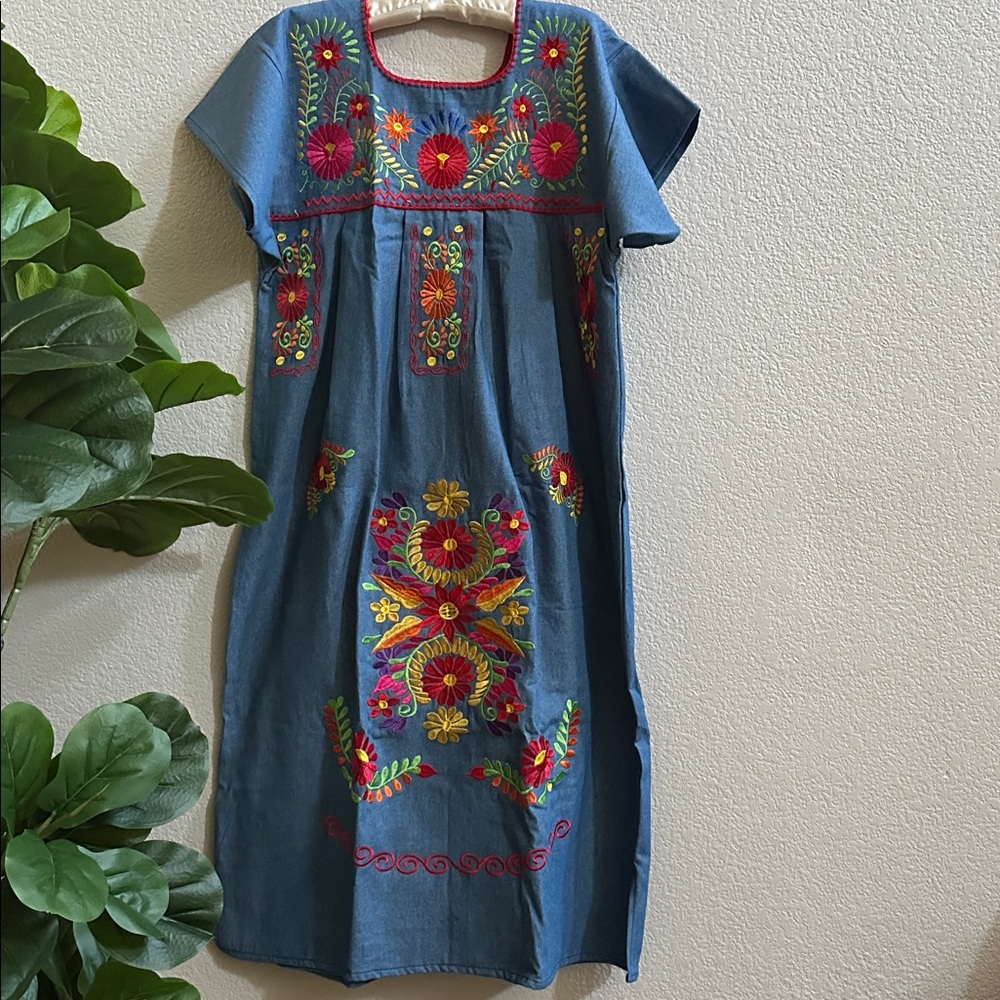 DENIM Long Mexican dresses embroidered - Picture 4 of 6